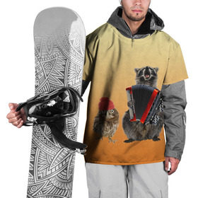Накидка на куртку 3D с принтом Енот, сова и аккордион в Тюмени, 100% полиэстер |  | Тематика изображения на принте: животные | музыка