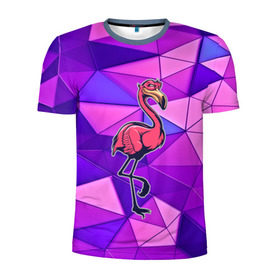 Мужская футболка 3D спортивная с принтом Фламинго в Тюмени, 100% полиэстер с улучшенными характеристиками | приталенный силуэт, круглая горловина, широкие плечи, сужается к линии бедра | bird | flyer | fowl | poultry | seabird | triangle | абстракция | животные | птицы | текстуры | тренд | треугольники | фламинго