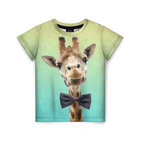 Детская футболка 3D с принтом Жираф и бабочка в Тюмени, 100% гипоаллергенный полиэфир | прямой крой, круглый вырез горловины, длина до линии бедер, чуть спущенное плечо, ткань немного тянется | Тематика изображения на принте: жираф