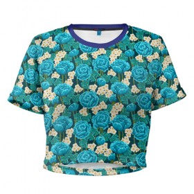 Женская футболка 3D укороченная с принтом Цветы в Тюмени, 100% полиэстер | круглая горловина, длина футболки до линии талии, рукава с отворотами | flowers | розы | ромашки | цветы