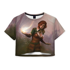 Женская футболка 3D укороченная с принтом Triss в Тюмени, 100% полиэстер | круглая горловина, длина футболки до линии талии, рукава с отворотами | witcher | ведьмак | витчер | геральд