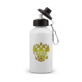 Бутылка спортивная с принтом Коля в золотом гербе РФ в Тюмени, металл | емкость — 500 мл, в комплекте две пластиковые крышки и карабин для крепления | 
