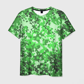 Мужская футболка 3D с принтом Камуфляж зеленые соты в Тюмени, 100% полиэфир | прямой крой, круглый вырез горловины, длина до линии бедер | армия | болото | зеленка | зеленый | камок | камуфляж | лес | маскировка | мундир | натовка | охотник | пазл | прикольный | рыбак | солдат | яркий