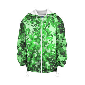 Детская куртка 3D с принтом Камуфляж зеленые соты в Тюмени, 100% полиэстер | застежка — молния, подол и капюшон оформлены резинкой с фиксаторами, по бокам — два кармана без застежек, один потайной карман на груди, плотность верхнего слоя — 90 г/м2; плотность флисового подклада — 260 г/м2 | армия | болото | зеленка | зеленый | камок | камуфляж | лес | маскировка | мундир | натовка | охотник | пазл | прикольный | рыбак | солдат | яркий
