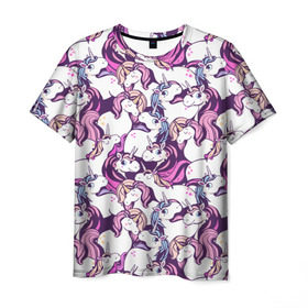 Мужская футболка 3D с принтом unicorn в Тюмени, 100% полиэфир | прямой крой, круглый вырез горловины, длина до линии бедер | horse | mlp | pony | unicorn | единорог | лошадь | пони