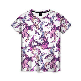 Женская футболка 3D с принтом unicorn в Тюмени, 100% полиэфир ( синтетическое хлопкоподобное полотно) | прямой крой, круглый вырез горловины, длина до линии бедер | horse | mlp | pony | unicorn | единорог | лошадь | пони