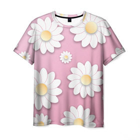 Мужская футболка 3D с принтом Ромашки в Тюмени, 100% полиэфир | прямой крой, круглый вырез горловины, длина до линии бедер | весна | природа | ромашки | цветы