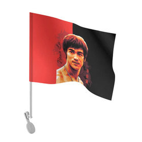 Флаг для автомобиля с принтом Брюс Ли в Тюмени, 100% полиэстер | Размер: 30*21 см | bruce lee | dragon | брюс | гонконг | дракон | китай | кунг фу | легенда | ли