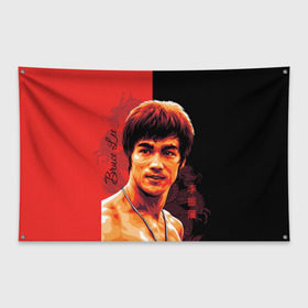 Флаг-баннер с принтом Брюс Ли в Тюмени, 100% полиэстер | размер 67 х 109 см, плотность ткани — 95 г/м2; по краям флага есть четыре люверса для крепления | bruce lee | dragon | брюс | гонконг | дракон | китай | кунг фу | легенда | ли