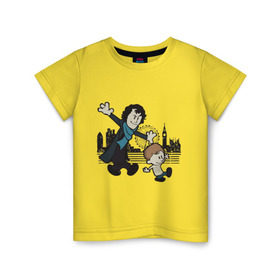 Детская футболка хлопок с принтом Шерлок и Ватсон в Тюмени, 100% хлопок | круглый вырез горловины, полуприлегающий силуэт, длина до линии бедер | Тематика изображения на принте: 