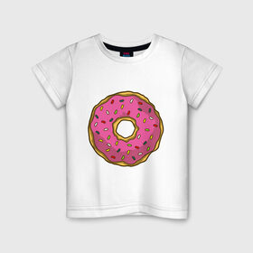 Детская футболка хлопок с принтом Пончик в Тюмени, 100% хлопок | круглый вырез горловины, полуприлегающий силуэт, длина до линии бедер | Тематика изображения на принте: bart | homer | simpsons | барт | гомер | еда | мульт | мультфильм | пончик | симпсоны | спрингфилд