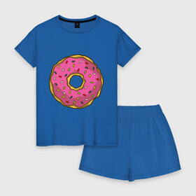Женская пижама с шортиками хлопок с принтом Пончик в Тюмени, 100% хлопок | футболка прямого кроя, шорты свободные с широкой мягкой резинкой | bart | homer | simpsons | барт | гомер | еда | мульт | мультфильм | пончик | симпсоны | спрингфилд