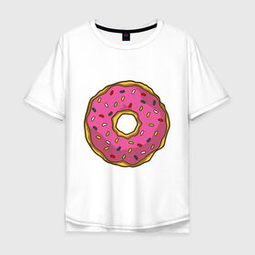 Мужская футболка хлопок Oversize с принтом Пончик в Тюмени, 100% хлопок | свободный крой, круглый ворот, “спинка” длиннее передней части | bart | homer | simpsons | барт | гомер | еда | мульт | мультфильм | пончик | симпсоны | спрингфилд