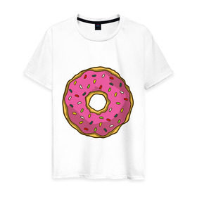 Мужская футболка хлопок с принтом Пончик в Тюмени, 100% хлопок | прямой крой, круглый вырез горловины, длина до линии бедер, слегка спущенное плечо. | bart | homer | simpsons | барт | гомер | еда | мульт | мультфильм | пончик | симпсоны | спрингфилд