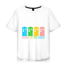 Мужская футболка хлопок Oversize с принтом Тардис - большее внутри в Тюмени, 100% хлопок | свободный крой, круглый ворот, “спинка” длиннее передней части | doctor who | tardis | время | доктор кто | космос | приключения | пространство | сериал | тардис | фантастика