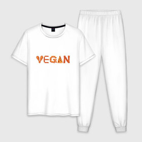 Мужская пижама хлопок с принтом Vegan в Тюмени, 100% хлопок | брюки и футболка прямого кроя, без карманов, на брюках мягкая резинка на поясе и по низу штанин
 | green | vegan | yoga | бекон | веган | вегетарианец | вегетарианство | витамины | здоровье | зеленый | зож | йога | овощи | фрукты