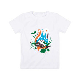 Детская футболка хлопок с принтом Тоторо в Тюмени, 100% хлопок | круглый вырез горловины, полуприлегающий силуэт, длина до линии бедер | adventure | forest | japan | totoro | аниме | дерево | лес | милый | миядзаки | мультфильм | приключения | природа | сосед | тоторо | хранитель леса | япония
