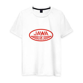 Мужская футболка хлопок с принтом Мотоцикл Jawa логотип в Тюмени, 100% хлопок | прямой крой, круглый вырез горловины, длина до линии бедер, слегка спущенное плечо. | Тематика изображения на принте: jawa | мотоцикл | ява
