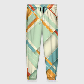 Женские брюки 3D с принтом Цветные прямоугольники в Тюмени, полиэстер 100% | прямой крой, два кармана без застежек по бокам, с мягкой трикотажной резинкой на поясе и по низу штанин. В поясе для дополнительного комфорта — широкие завязки | прямоугольники
