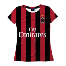 Женская футболка 3D с принтом Милан в Тюмени, 100% полиэфир ( синтетическое хлопкоподобное полотно) | прямой крой, круглый вырез горловины, длина до линии бедер | champions | italy | league | milan | италия | лига | милан | чемпионов