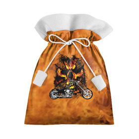 Подарочный 3D мешок с принтом Череп в огне, байк в Тюмени, 100% полиэстер | Размер: 29*39 см | байкер | мотоцикл | огонь | череп