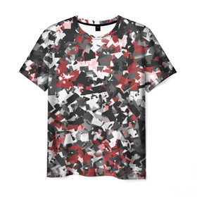Мужская футболка 3D с принтом Городской камуфляж в Тюмени, 100% полиэфир | прямой крой, круглый вырез горловины, длина до линии бедер | camo | urban | белый | гранж | красный | маскировка | милитари | паттерн | серый | текстура