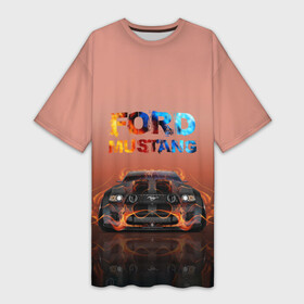 Платье-футболка 3D с принтом Ford Mustang в Тюмени,  |  | 50 лет | mach 1 | авто | автомобиль | блатн | иномарка | крутая | логотип | марка красивая | машина | мустанг | надпись | пацанский таз | седан | тачила | тачка | форд | эмблема