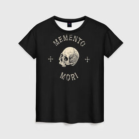Женская футболка 3D с принтом Memento Mori в Тюмени, 100% полиэфир ( синтетическое хлопкоподобное полотно) | прямой крой, круглый вырез горловины, длина до линии бедер | death | skull | кости | цитата