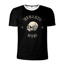 Мужская футболка 3D спортивная с принтом Memento Mori в Тюмени, 100% полиэстер с улучшенными характеристиками | приталенный силуэт, круглая горловина, широкие плечи, сужается к линии бедра | death | skull | кости | цитата