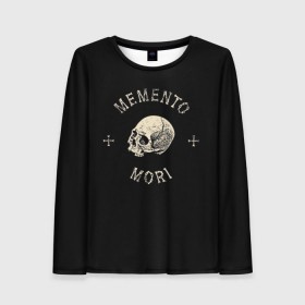 Женский лонгслив 3D с принтом Memento Mori в Тюмени, 100% полиэстер | длинные рукава, круглый вырез горловины, полуприлегающий силуэт | death | skull | кости | цитата