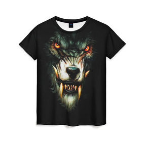 Женская футболка 3D с принтом Werewolf в Тюмени, 100% полиэфир ( синтетическое хлопкоподобное полотно) | прямой крой, круглый вырез горловины, длина до линии бедер | зверь | клыки | монстр | оборотень | оскал | ужас | хоррор