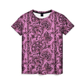 Женская футболка 3D с принтом Розовое кружево в Тюмени, 100% полиэфир ( синтетическое хлопкоподобное полотно) | прямой крой, круглый вырез горловины, длина до линии бедер | bride | henparty | home party | princess | девичник | для влюбленных | для женщин | дом | замуж | кружевной | кружево | невеста | подружки