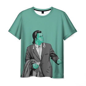Мужская футболка 3D с принтом Недоумевающий Винсент в Тюмени, 100% полиэфир | прямой крой, круглый вырез горловины, длина до линии бедер | pulp fiction | винсент вега | квентин | криминальное чтиво | мия уоллес | тарантино