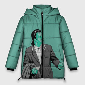 Женская зимняя куртка 3D с принтом Недоумевающий Винсент в Тюмени, верх — 100% полиэстер; подкладка — 100% полиэстер; утеплитель — 100% полиэстер | длина ниже бедра, силуэт Оверсайз. Есть воротник-стойка, отстегивающийся капюшон и ветрозащитная планка. 

Боковые карманы с листочкой на кнопках и внутренний карман на молнии | Тематика изображения на принте: pulp fiction | винсент вега | квентин | криминальное чтиво | мия уоллес | тарантино