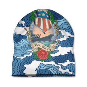 Шапка 3D с принтом U.S.Navy в Тюмени, 100% полиэстер | универсальный размер, печать по всей поверхности изделия | Тематика изображения на принте: 3d | blue | брызги | вмф | вода | военный | волны | исторический | капли | корабль | лето | море | моряк | океан | природа | фрегат | шторм