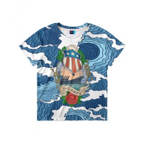 Детская футболка 3D с принтом U.S.Navy в Тюмени, 100% гипоаллергенный полиэфир | прямой крой, круглый вырез горловины, длина до линии бедер, чуть спущенное плечо, ткань немного тянется | Тематика изображения на принте: 3d | blue | брызги | вмф | вода | военный | волны | исторический | капли | корабль | лето | море | моряк | океан | природа | фрегат | шторм