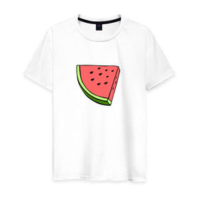 Мужская футболка хлопок с принтом Арбузе в Тюмени, 100% хлопок | прямой крой, круглый вырез горловины, длина до линии бедер, слегка спущенное плечо. | арбуз | арбузы | лето | фрукты