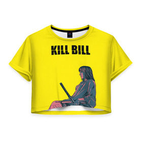 Женская футболка 3D укороченная с принтом Убить Билла в Тюмени, 100% полиэстер | круглая горловина, длина футболки до линии талии, рукава с отворотами | kill bill | катана | квентин | меч | невеста | тарантино | ума турман
