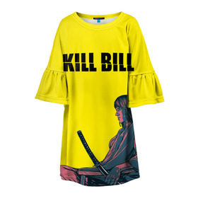 Детское платье 3D с принтом Убить Билла в Тюмени, 100% полиэстер | прямой силуэт, чуть расширенный к низу. Круглая горловина, на рукавах — воланы | Тематика изображения на принте: kill bill | катана | квентин | меч | невеста | тарантино | ума турман