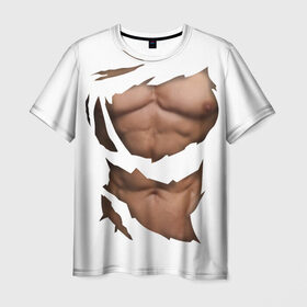 Мужская футболка 3D с принтом Идеальный рельеф в Тюмени, 100% полиэфир | прямой крой, круглый вырез горловины, длина до линии бедер | бодибилдинг | идеальное | креатив | мышцы | накаченный | пресс | рваная | рельеф | спорт | тело