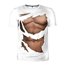 Мужская футболка 3D спортивная с принтом Идеальный рельеф в Тюмени, 100% полиэстер с улучшенными характеристиками | приталенный силуэт, круглая горловина, широкие плечи, сужается к линии бедра | бодибилдинг | идеальное | креатив | мышцы | накаченный | пресс | рваная | рельеф | спорт | тело