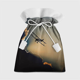 Подарочный 3D мешок с принтом Покоритель небес в Тюмени, 100% полиэстер | Размер: 29*39 см | Тематика изображения на принте: закат | кукурузник | небо | облака | самолёт | силуэт