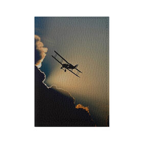Обложка для паспорта матовая кожа с принтом Покоритель небес в Тюмени, натуральная матовая кожа | размер 19,3 х 13,7 см; прозрачные пластиковые крепления | Тематика изображения на принте: закат | кукурузник | небо | облака | самолёт | силуэт