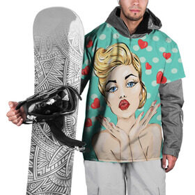 Накидка на куртку 3D с принтом Pop Art в Тюмени, 100% полиэстер |  | горошек | губы | девушка | кружочки | поп арт | поцелуй | сердечки | текстура