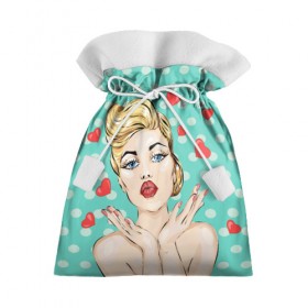 Подарочный 3D мешок с принтом Pop Art в Тюмени, 100% полиэстер | Размер: 29*39 см | горошек | губы | девушка | кружочки | поп арт | поцелуй | сердечки | текстура