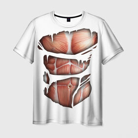 Мужская футболка 3D с принтом Человек без кожи в Тюмени, 100% полиэфир | прямой крой, круглый вырез горловины, длина до линии бедер | кожа | креатив | мода | мышцы | раны | рваная | стиль