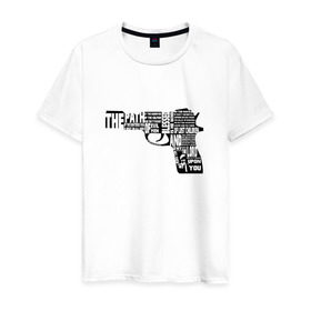 Мужская футболка хлопок с принтом Pulp Fiction в Тюмени, 100% хлопок | прямой крой, круглый вырез горловины, длина до линии бедер, слегка спущенное плечо. | Тематика изображения на принте: 25 17 | 2517 | библия | криминальное чтиво | оружие | пистолет | самюэль джексон | цитата | эклезиаст