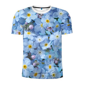 Мужская футболка 3D спортивная с принтом Незабудки в Тюмени, 100% полиэстер с улучшенными характеристиками | приталенный силуэт, круглая горловина, широкие плечи, сужается к линии бедра | лето | небо | цветы