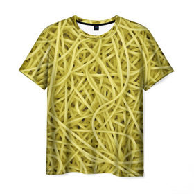 Мужская футболка 3D с принтом Макароны в Тюмени, 100% полиэфир | прямой крой, круглый вырез горловины, длина до линии бедер | веган | вемишель | диета | еда | лапша | паста | паттрен | спагетти | текстура