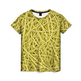 Женская футболка 3D с принтом Макароны в Тюмени, 100% полиэфир ( синтетическое хлопкоподобное полотно) | прямой крой, круглый вырез горловины, длина до линии бедер | веган | вемишель | диета | еда | лапша | паста | паттрен | спагетти | текстура